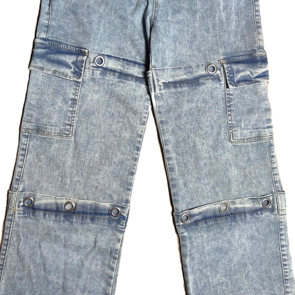 Epic Bleu Women’s Size 5 Baggy Convertible Cargo Jeans Light Wash Wide Leg NWT - Picture 3 of 9